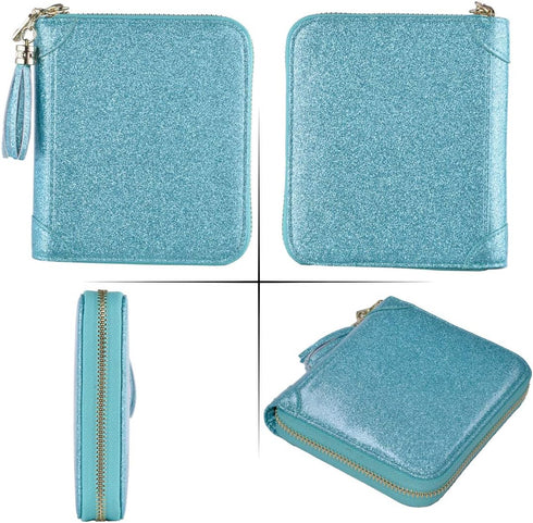 Easyoulife Womens Credit Card Holder Wallet Zip Leather Card Case RFID Blocking (Glitter Teal)...