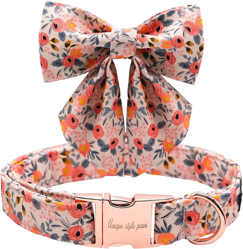 Unique style paws Dog Collar with Tie Adjustable Pink Bowtie Puppy Collars for Small Medium Large Dogs and Cats-M...