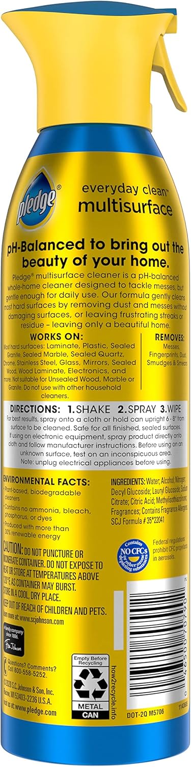 Pledge Everyday Clean Multi Surface Cleaner Spray, pH Balanced to Clean 101 Surfaces, Rainshower Scent, 9.7 oz (Pack of 3)...