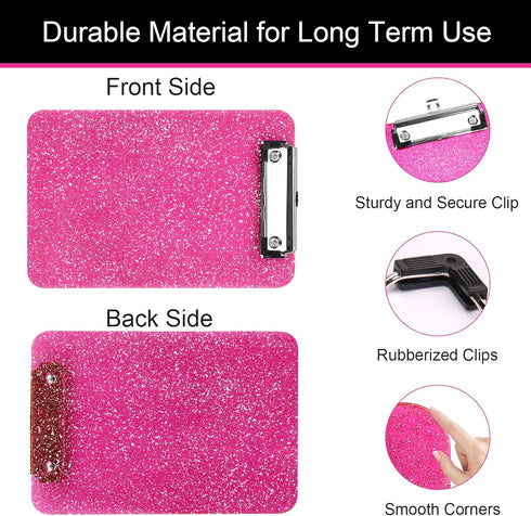 A5 Size Clipboards,Glitter Clipboard with Low Profile Clip,Sparkle Plastic Clipboard,Cute Hanging Clipboard for Office Supplies Clipboards for Kid...