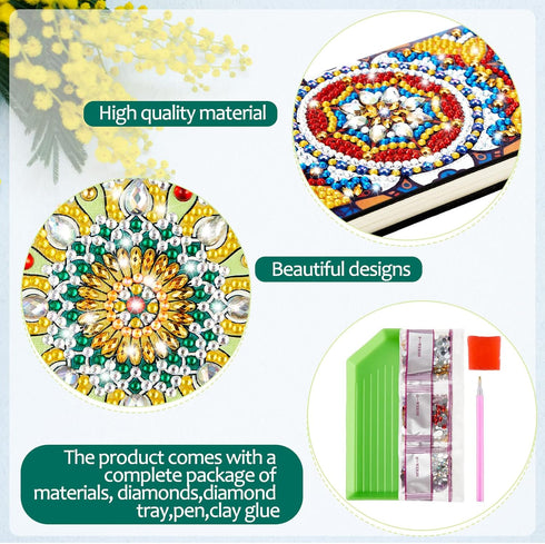 Patelai 4 Pcs Diamond Mandala Flower Notebook Kits 3 x 5 In DIY Mandala Cover Notebook Crystal Mandala Journal Notebook Sketchbook Notepad for Men...