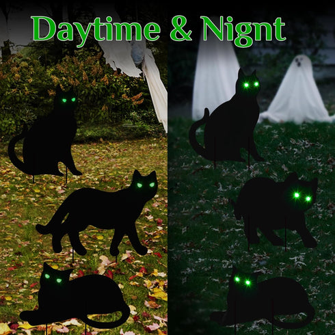 6 Pcs Black Cat Halloween Decor Yard Signs with Stakes, Halloween Decorations Outdoor with LED Eyes Glow in The Dark, Scary Silhouette Waterproof ...