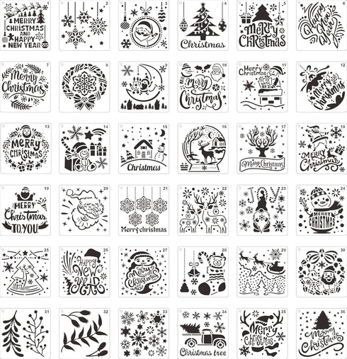 36 Pcs Christmas Stencils Template Large Christmas Snowflake Painting Stencils Reusable Snowman Template for DIY Cards Crafts Drawing on Wood Pape...