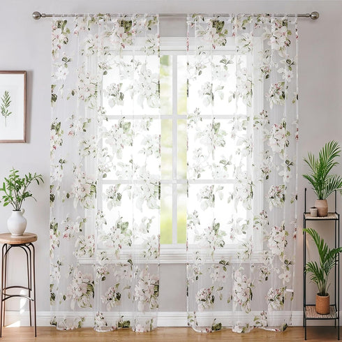 BROSHAN Pink Floral Sheer Curtains 78 Inches Long for Living Room, Pretty Flower Print Bedroom Curtain Sheers Transparent Window Curtains 2 Panels...