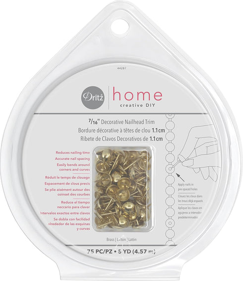 Dritz Home 44287 Smooth Decorative Nailhead Trim, 7/16-Inch x 5-Yards, Brass (75-Piece)...