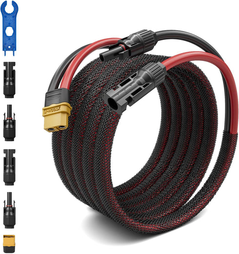 Solar to XT60 Extension Cable XT60 Adapter Connector 10Ft 12AWG Solar Cable with Sheath Extension IP67 Solar Connector to XT60 Adapter Cable for S...