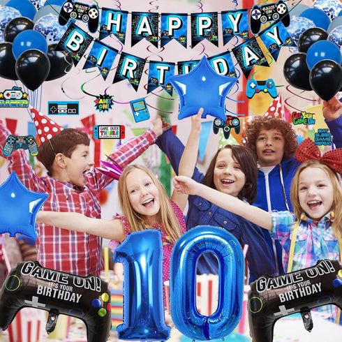 Vlipoeasn Video Game 10th Birthday Decorations for Boys Official Teenager Birthday Decorations 10th Birthday Video Game Party Supplies Blue Gamer ...