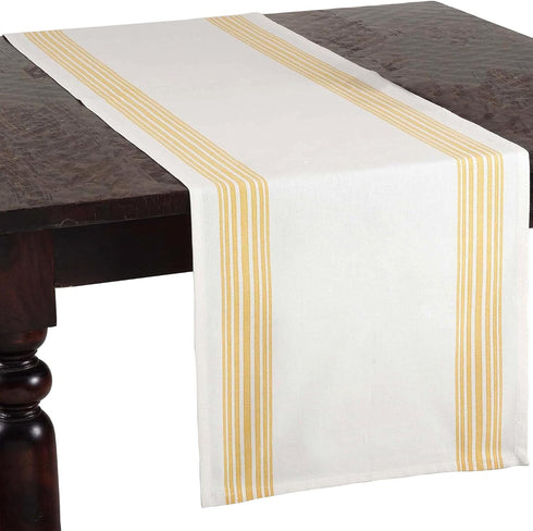 Saro Lifestyle Striped Design Cotton Table Runner, 16"x72", Yellow...