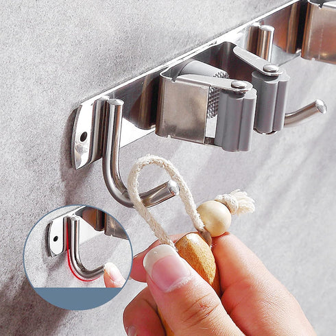 Broom Mop Holder Wall Mount Cleaning Tool holder, Heavy Duty Stainless Steel Broom Hanger Rack Hook Organizer, Garage Storag Racks wall Mounted Br...
