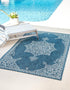 Unique Loom Outdoor Traditional Collection Area Rug - Antique (2' x 3' 1" Rectangle Teal/Ivory)...