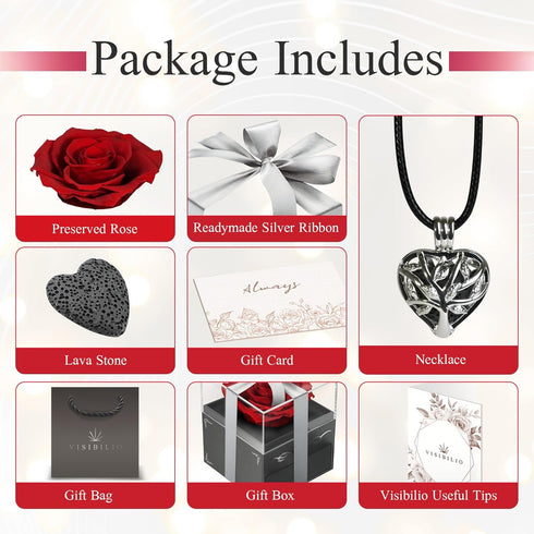 Forever Rose, Eternal Rose Box, Real Preserved Rose, Red Rose Necklace for Women, I Love You Gifts for Her, Birthday Gifts for Women, Aromatherapy...