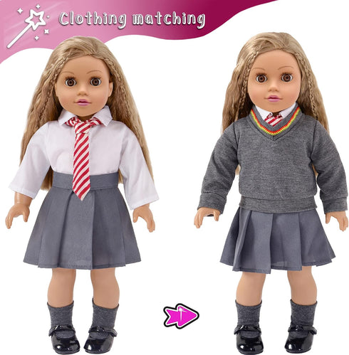 18 Inch Doll Clothes and Accessories Halloween Magic School Uniform Inspired Costume Doll Clothes Accessories Set Include Outfit Shoes for Girls (...