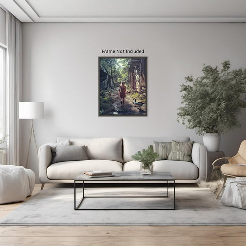 Posterizer 1 pcs-rustic village scene-girl with her ducks 3-Landscape & Nature Art-Art for Animal Lovers-Gift for Art Lovers- unframed wall art...