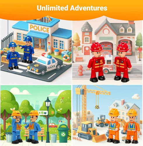 FUNERICA Firefighter, Construction Worker, Police Officer, and Sanitation Community Helpers People Figures for Kids - Little People Toy Figurines ...
