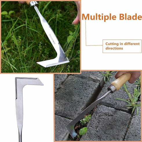 Crack Weeder Weed Removal Tool - Stainless Steel Gardening Hand Tools ?Wood Handle Weed Remover Tool Manual Weeder for Easy and Quick Weed Removal...