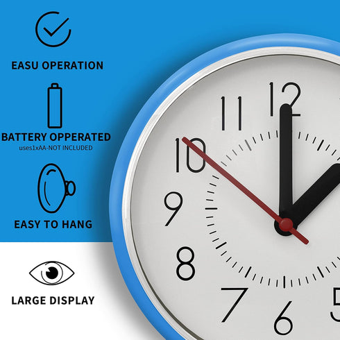 Suction-cup Waterproof Bathroom Clock, Desktop Clocks for Bathroom, 4 Inches Silent Non-Ticking Prevent Mist Wall Clock Light Blue...