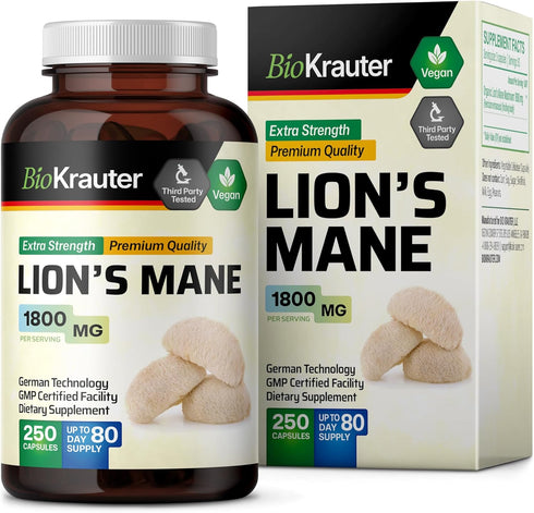 Lions Mane Supplement Capsules - Vegan, Organic Lion’s Mane Mushroom Supplement for Cognitive Function, Focus Support - Lions Mane Pills - 3 Month...