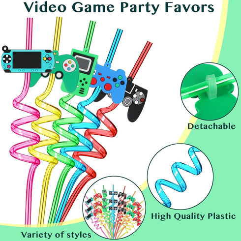 15 Video Game Party Favors Game Controller Drinking Straws, LIYDE Party Supplies Party 5 Styles Gamer Birthday Party Supplies Game On Party Suppli...