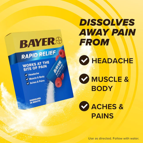 Bayer New Rapid Relief Powder Packs with Aspirin & Caffeine, Dissolvable Fast Acting Pain Relief, Works at Site of Pain to Relieve Headache, Muscl...