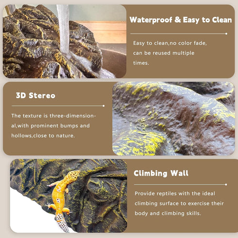 Reptile Rock Tank Background Board Bearded Dragon 3D Aquarium Backgrounds Terrarium Habitat Stereo Backdrop Wall Decor for Gecko Lizard Chameleon ...
