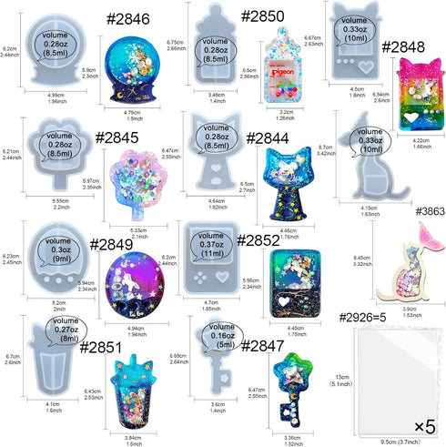 Resin Shaker Molds Set Game Consoles, Bottle, Cat's Paw, Crystal Ball 10 Silicone Trays with 5 Seal Films...