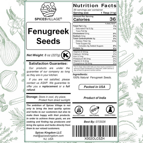 SPICES VILLAGE Fenugreek Seeds, 8 oz, Fenugreek Seeds for Hair Growth, All Natural Dried Indian Methi Seed for Cooking - Kosher Certified, Gluten ...