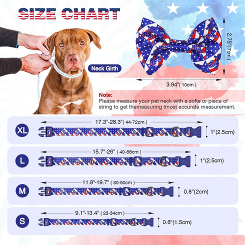 American Flag Dog Collar Ayaseen 4th of July Dog Collar, Adjustable Dog Bow Tie Collar, Independence Day Red White and Blue Dog Collar, Dog Collar...