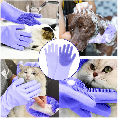 Pet Grooming Gloves, Dog Washing Gloves with High-Density Teeth, Silicone Dog Bathing Gloves with Enhanced Five Finger Design, Bathing and Massagi...