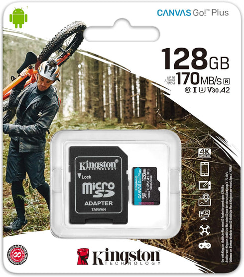 Kingston 128GB microSDXC Canvas Go Plus 170MB/s Read UHS-I, C10, U3, V30, A2/A1 Memory Card + Adapter (SDCG3/128GBCR)...