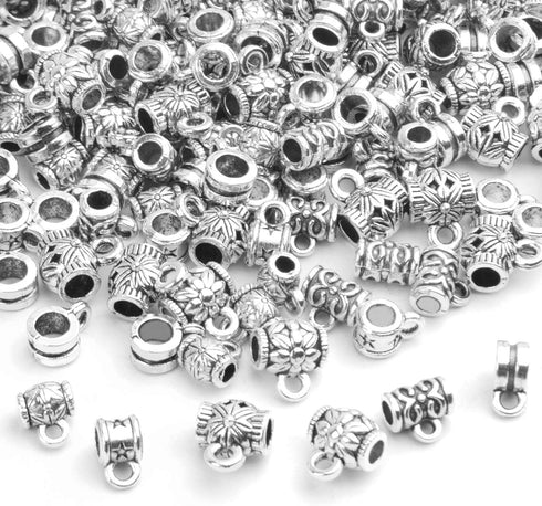 100g (120-220pcs) Tibetan Silver Bail Beads Jewelry Connector Bails Beads for Necklace Bracelet Jewelry Making,6 Styles...