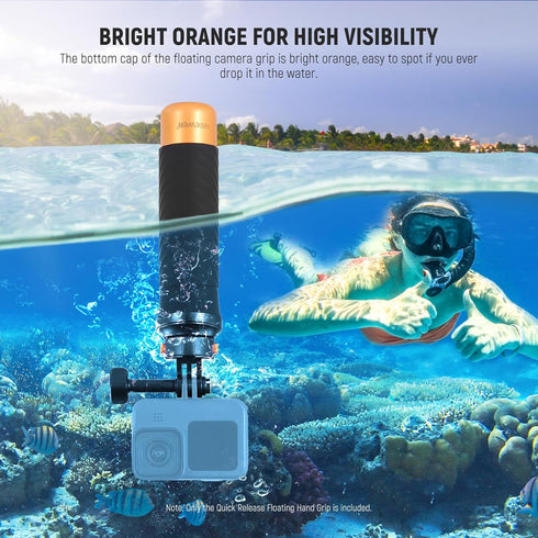 NEEWER Quick Release Floating Hand Grip for Action Camera, Underwater Handle Stick Mount with Detachable Camera Mount Adapter Wrist Strap, Compati...