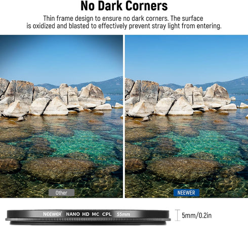 NEEWER 55mm Polarizer Filter, 24 Layer Multi Resistant Nano Coated MC CPL Circular Polarizing Filter with HD Optical Glass/Ultra Slim for Camera L...