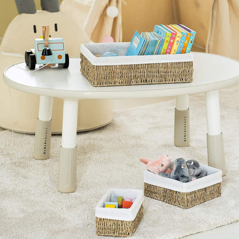 FairyHaus Seagrass Storage Baskets with Liner, Natural Small Seagrass Baskets, Hand-woven Nesting Wicker Baskets Set for Shelves Rectangle 3Pack (...