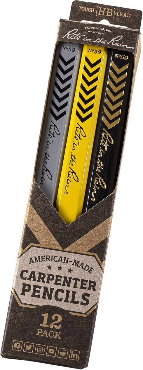Rite in the Rain All-Weather Carpenter Pencils, Tough Medium HB Lead, Made in the USA, 12 pack (No. 59-12)...