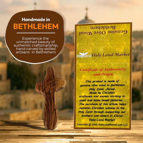 10 Olive Wood Holding Hand Crosses with Gift Bags (With Red or Black Velvet Bag ) From Bethlehem...