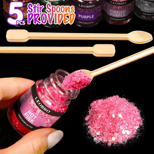 LEOBRO Holographic Chunky Glitter, 15 Colors Craft Glitter for Resin, Nail Body, Jewelry Arts and Crafts, with 5 Mixing Spoons...