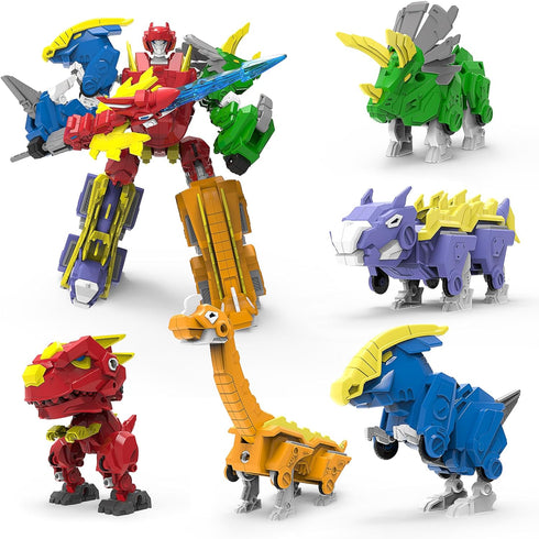 5-in-1 Robot Dinosaur Toys Set: Large Transforming Robot Take Apart Kit with 5 Dinosaur Action Figures - Triceratops Deformation Toys for Kids Age...