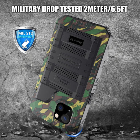 Mitywah Waterproof Case for iPhone 13, Heavy Duty Military Grade Protection Phone Case with Built-in Screen Protector, 360° Full Body Protection M...