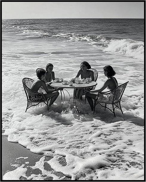 Posterizer 1 pcs-black and white photograph-women relaxing on the beach scene 1-Photography Art-Retro Art-Decor for Home & Office- unframed wall a...