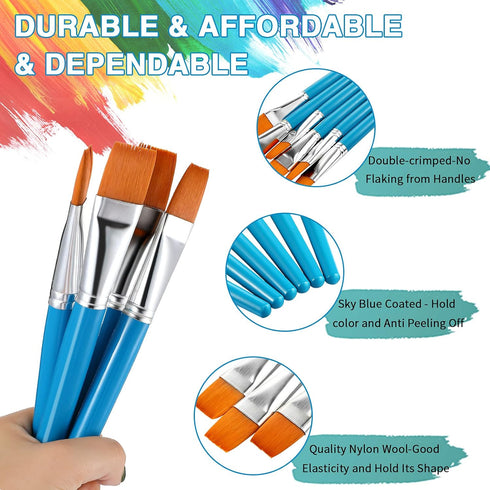 Zonon 10 Pcs 1 Inch Flat Head Paint Brushes Bulk Watercolor Acrylic Paint Brushes Synthetic Nylon Hair Paintbrush Artist Painting Brush for Detail...