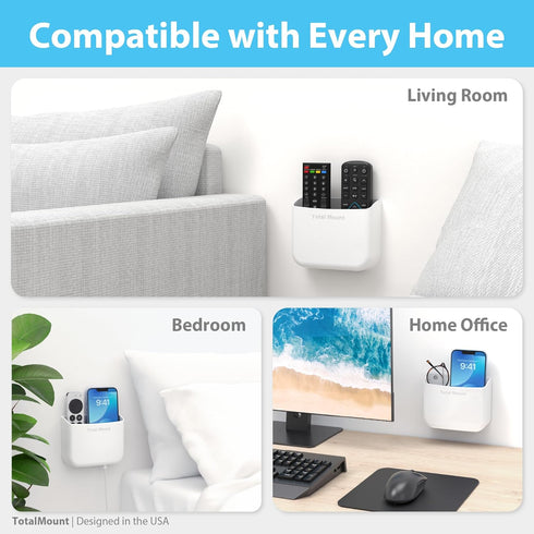 TotalMount Hole-Free Remote Holder – Eliminates Need to Drill Holes in Your Wall (for 2 or 3 Remote Controls – White – Quantity 1)...