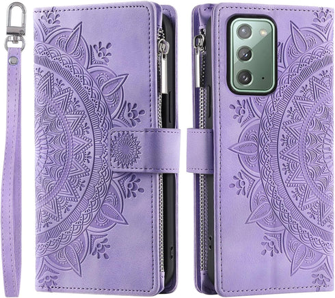 Asuwish Phone Case for Samsung Galaxy Note 20 5G Wallet Cover with Tempered Glass Screen Protector and Wrist Strap Mandala Flower Flip Zipper Card...