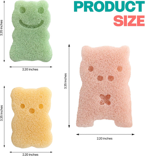 Baby Konjac Bath Sponge – 3 Piece: Frog, Pig, Bear – Baby and Toddler Bath Sponge, All Natural Ingredients, Baby Bath Time Must Have...