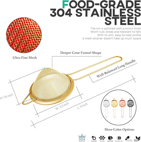 Homestia Fine Mesh Strainer for Kitchen, 304 Stainless Steel Sieve Sifters Cocktail Strainer for Food, Tea, Oil, Noodles, Coffee, Juice, Flour, Fr...