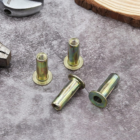 25Pcs Steel Multi Grip Rivet Nuts Pre Bulbed Shank Zinc-Plated Flat Head Threaded Insert Nut Construction Fasteners for Industrial (1/4-20)...