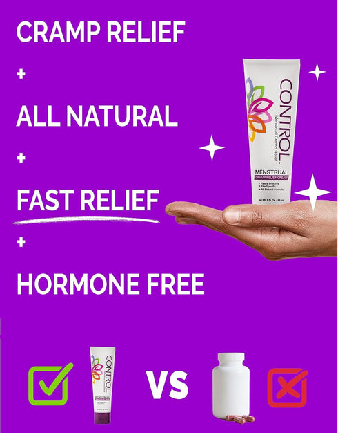 CONTROL, Menstrual Cramp Relief Cream, Topical Pain Relief for Period Cramps and PMS, Period Relief Products, Fast and Effective, Easy to Use, Saf...