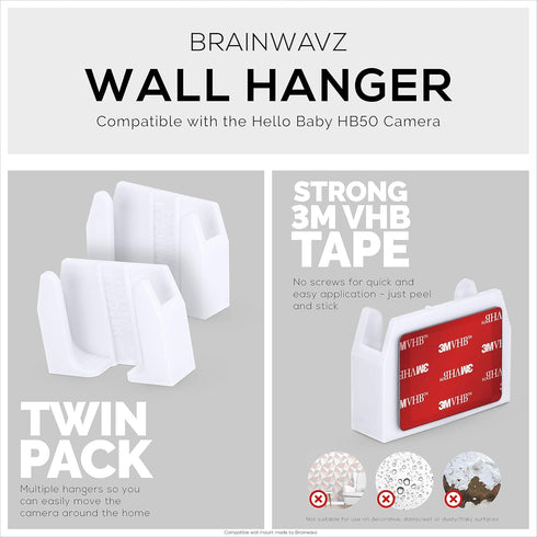 Wall Mount for HB50, (2 Pack), Adhesive Holder for Hello Baby Monitor Camera Installs in Minutes, No Mess Hanger Bracket by Brainwavz (White)...