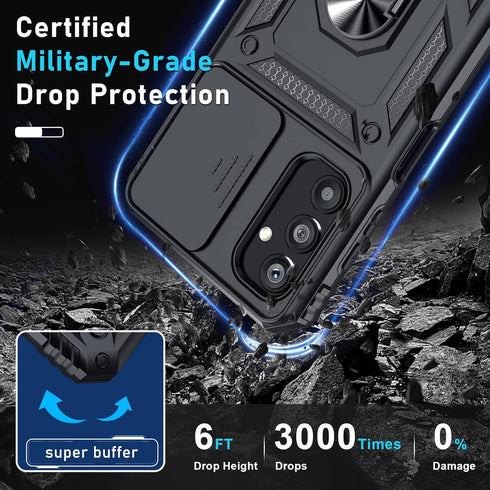 Janmitta Compatible with Galaxy A25 5G Case Built in Slide Camera Lens Cover+Screen Protector+Finger Ring Holder Kickstand,Heavy Duty Shockproof F...