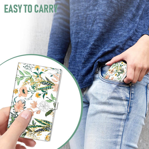 Business Card Holder Case Wallet for Women Metal Retro Blooming Flower Slim Pocket Purse Square Card Cases Cute For Realtors Real Estate Agents...