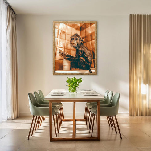 Posterizer 1 pcs-cute funny chimp reading newspaper on toilet-3-Bathroom Restroom Art-Art for Animal Lovers-Gift for Daughter, Son, Kids- unframed...